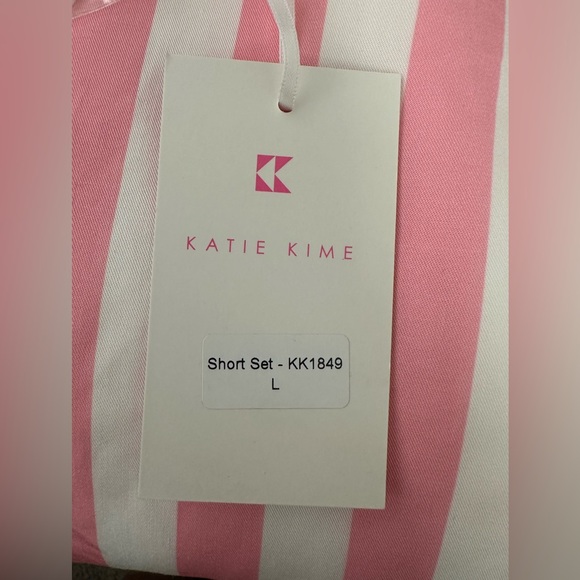 KATIE KIME Retro Stripe Woven Shorty Pajama Set - Color Pink/White - Size L - Picture 7 of 7